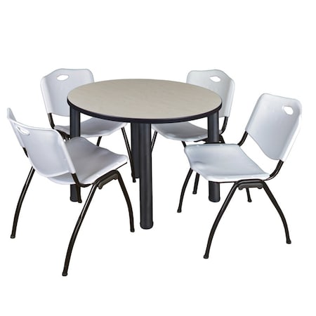 Kee Kee Round Table & Chair Set, Wood, Metal, Plastic Top, Maple TB36RNDPLBPBK47GY